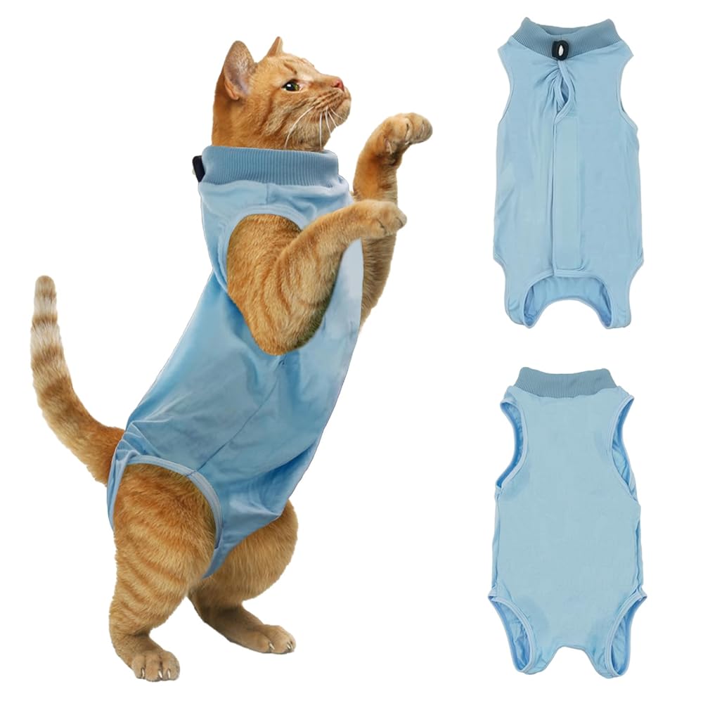 Soft Blue Cat Recovery Suit for Post-Op Comfort