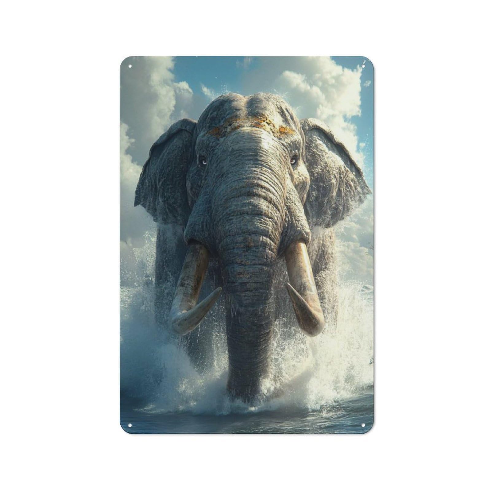 Junmoney Style-21 Elephant Emerging From The Ocean Decorative Metal Plaque 30X20cm, Shop Front Style Bistro Wall Plaque For Tea Room, Shop Wall Or Breakfast Area