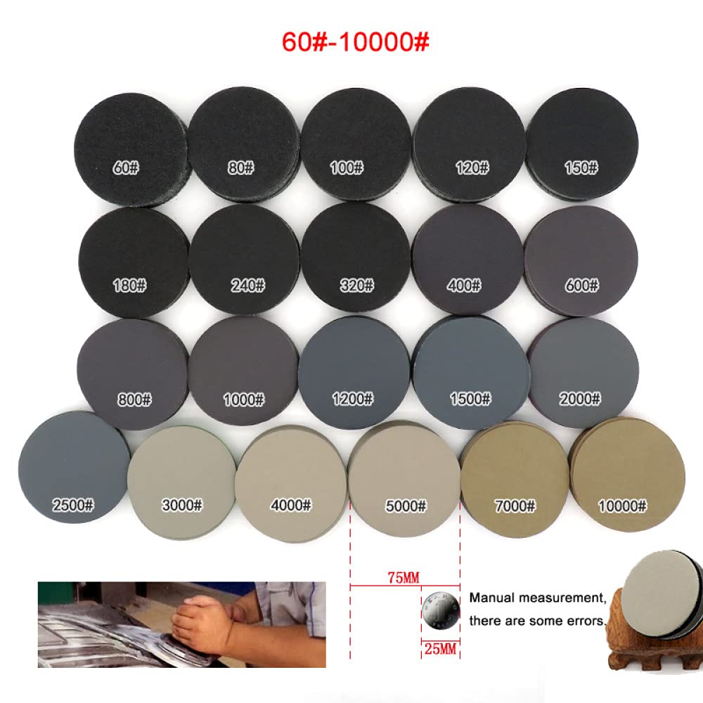 3 pulgadas 75 mm 60-10000 grano Flocado seco y amp; Papel de lija con agua para pulir y pulir papel de lija abrasivo, 3 pulgadas (100 piezas), 320