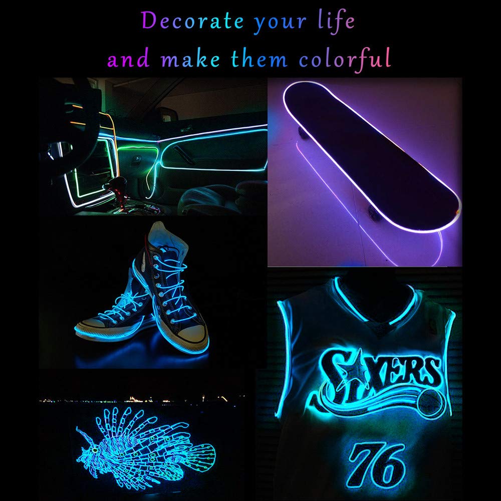 El wire,Sunboia 2x5m Bleu Fil néon Light Etincelant Fil Electroluminescent Rope 3 Modesavec la boîte à pile,Halloween,Noël,mariage,bar,voiture, intérieur,extérieure décoration