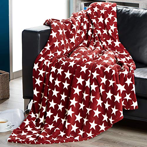 CelinaTex Flauschige Kuscheldecke 150 x 200 cm Bordeaux Decke Sofa Couch Wohndecke weich Stars Mikrofaser Fleece Oeko-TEX Moonlight