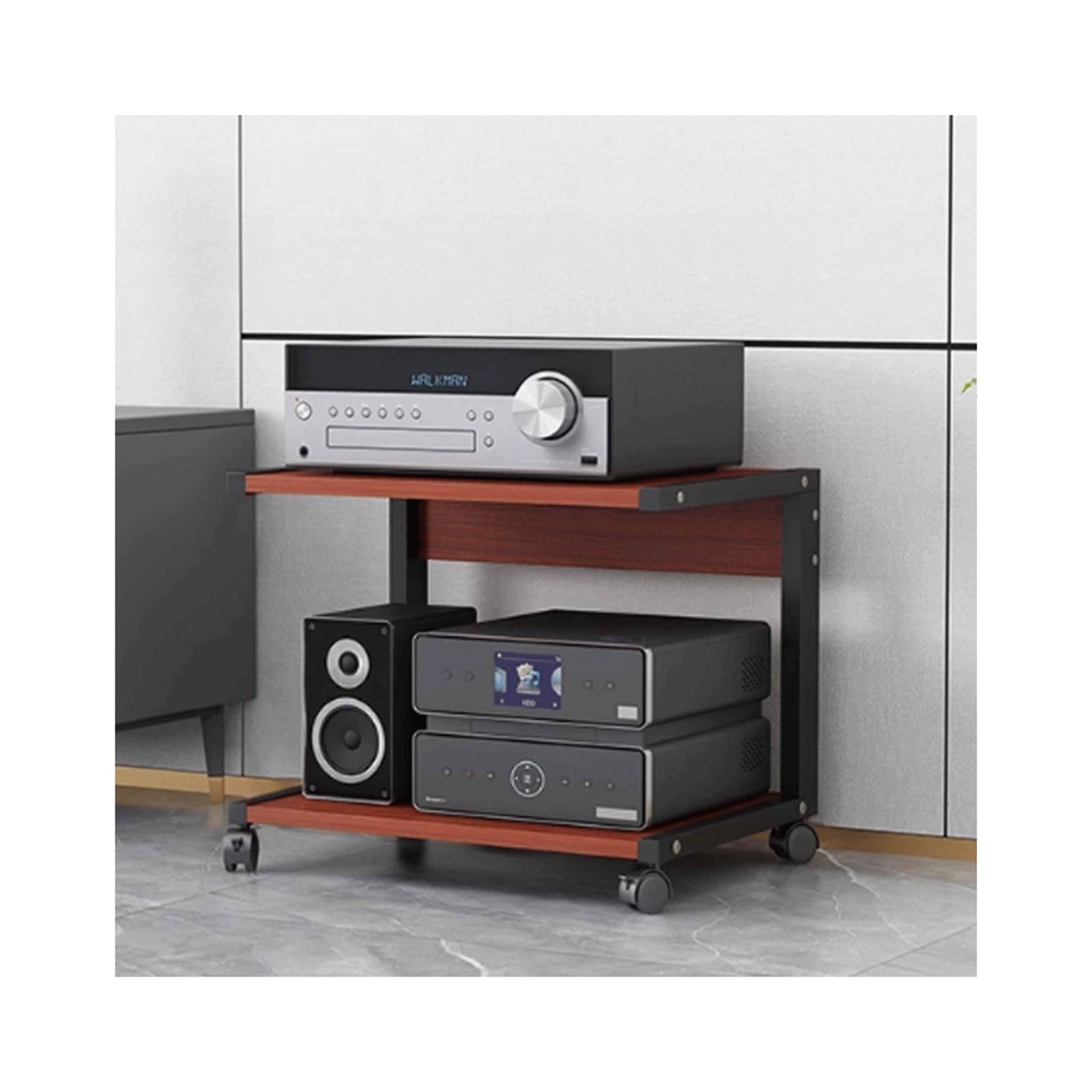 Moderno supporto per console di gioco a 2 livelli, robusto ripiano in legno, versatile torre da gioco per sistemi Hi-Fi (girevole 50 x 40 x 60 cm)