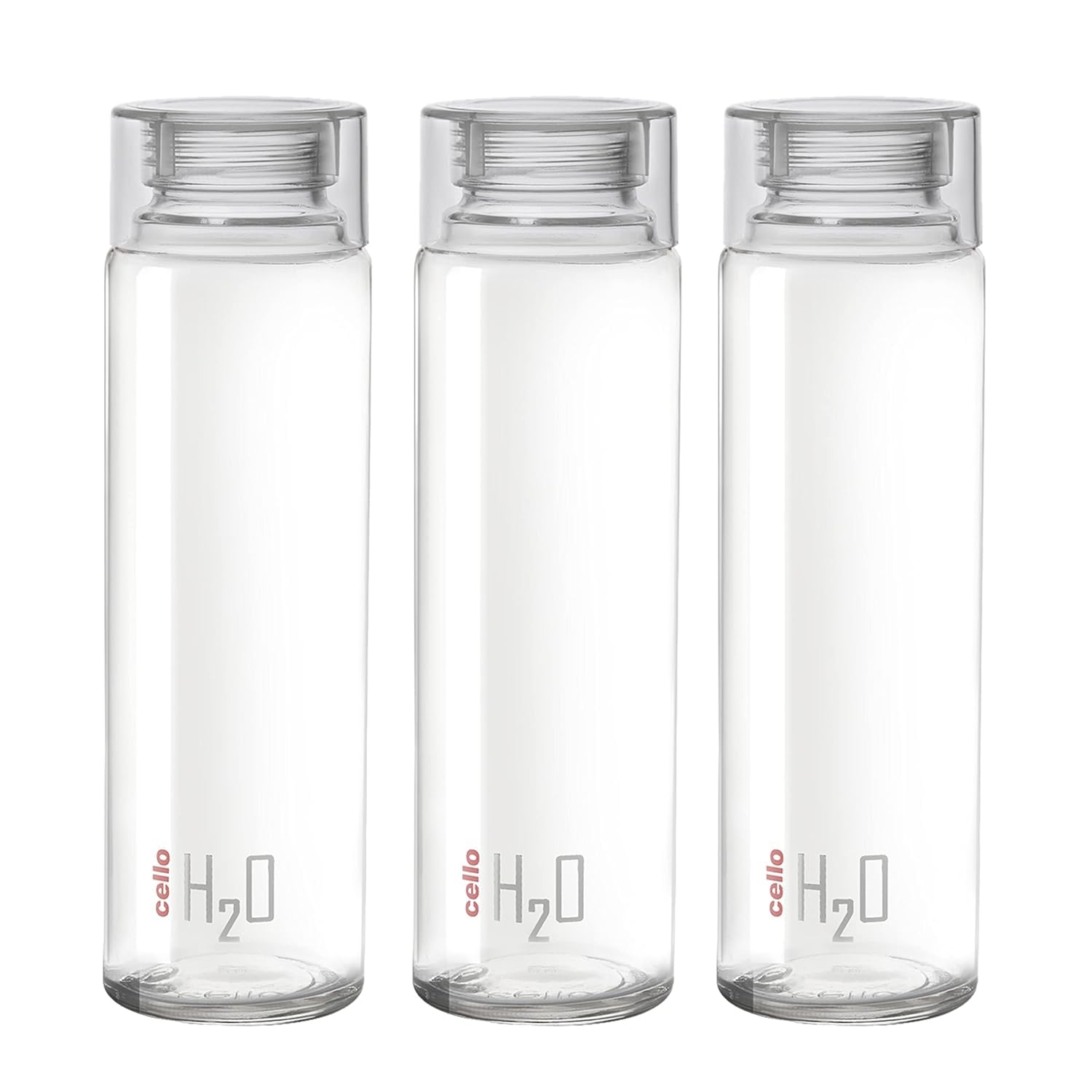 CELLO H2O Glass Water Bottle Set of 3 Pcs for Office & Daily Use 920 ml, Transparent | Durable Freezable & Fridge Safe, Leakproof Wide Mouth Leadfree Toughened Glass Water Bottle For Kitchen & Travel
