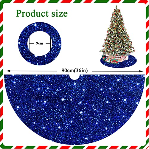 Royal Blue Christmas Tree Skirt 36 Inch Velour Sequin Christmas Tree Skirt Christmas Decorations For Halloween Feast Sparkle Xmas Tree Skirts Round Sequin Christmas Tree Base Embroidered Tree Mat. #TOP2