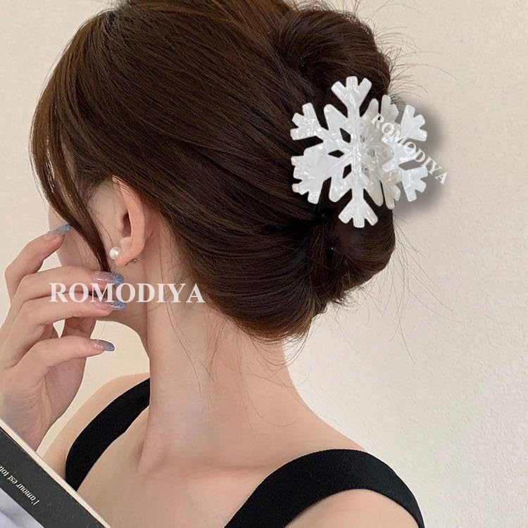 1 Pack White Snowflake Hair Claw Clips Winter Hair Clips for Thick or Thin Hairs Christmas Hair Accessories Strong Hold Large Hair Catch Clip Non Slip Acrylic Jaw Clips for Women Girl Party Decoration - Image 4