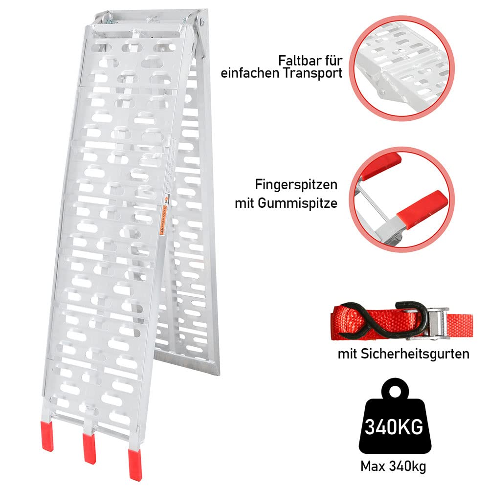 1 x składana rampa najazdowa, 340 kg, aluminiowa rampa załadunkowa, antypoślizgowa szyna załadunkowa, rampa załadunkowa do motocykli, przyczep, kosiarek, 226 x 30,5 x 5,5 cm