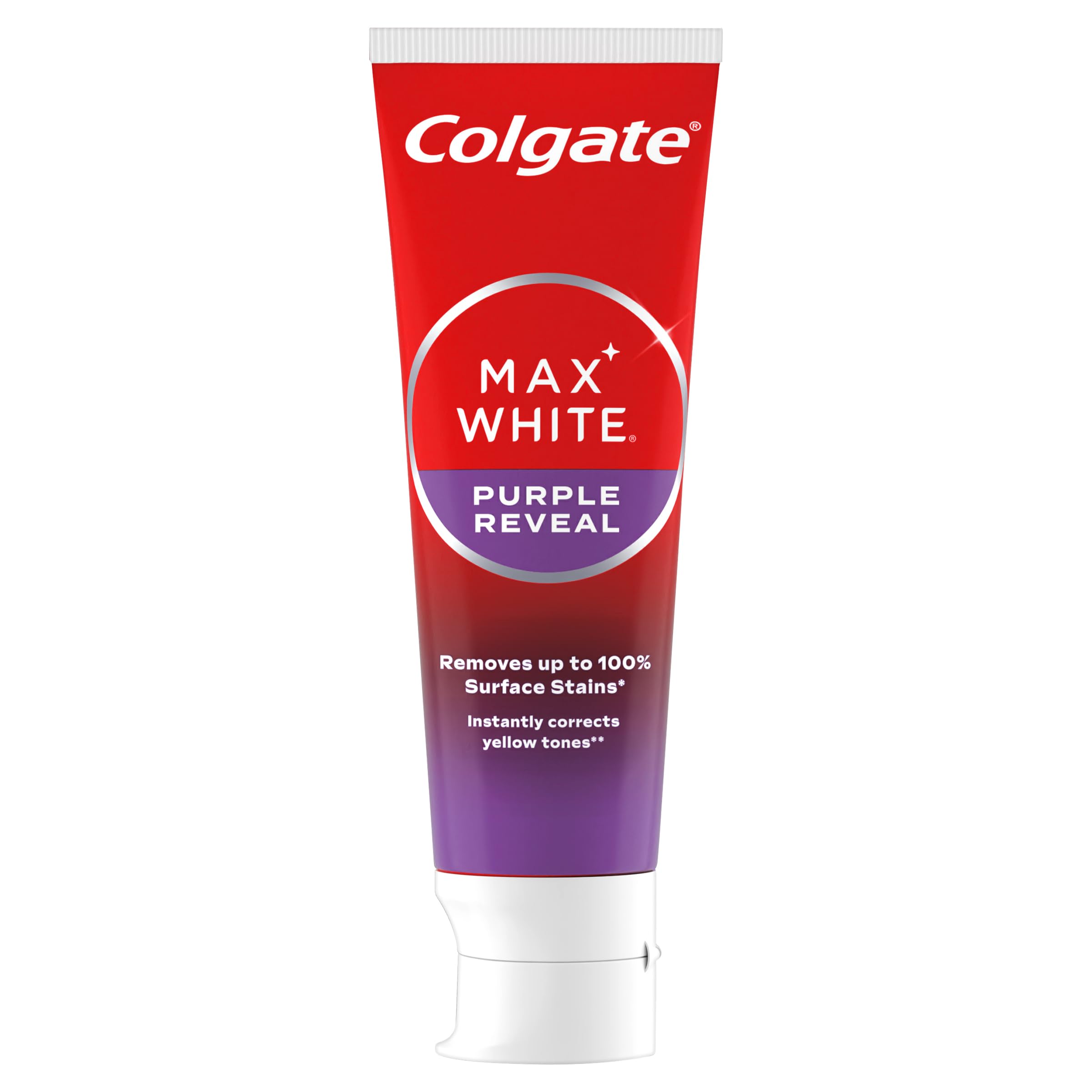 Colgate Max White Purple Reveal Pasta de Dientes Blanqueadora, 4 Uds x 75ml, Dentífrico Blanqueador de Dientes con Tecnología de Corrección Óptica del Color, Corrige al instante* los Tonos Amarillos - 4