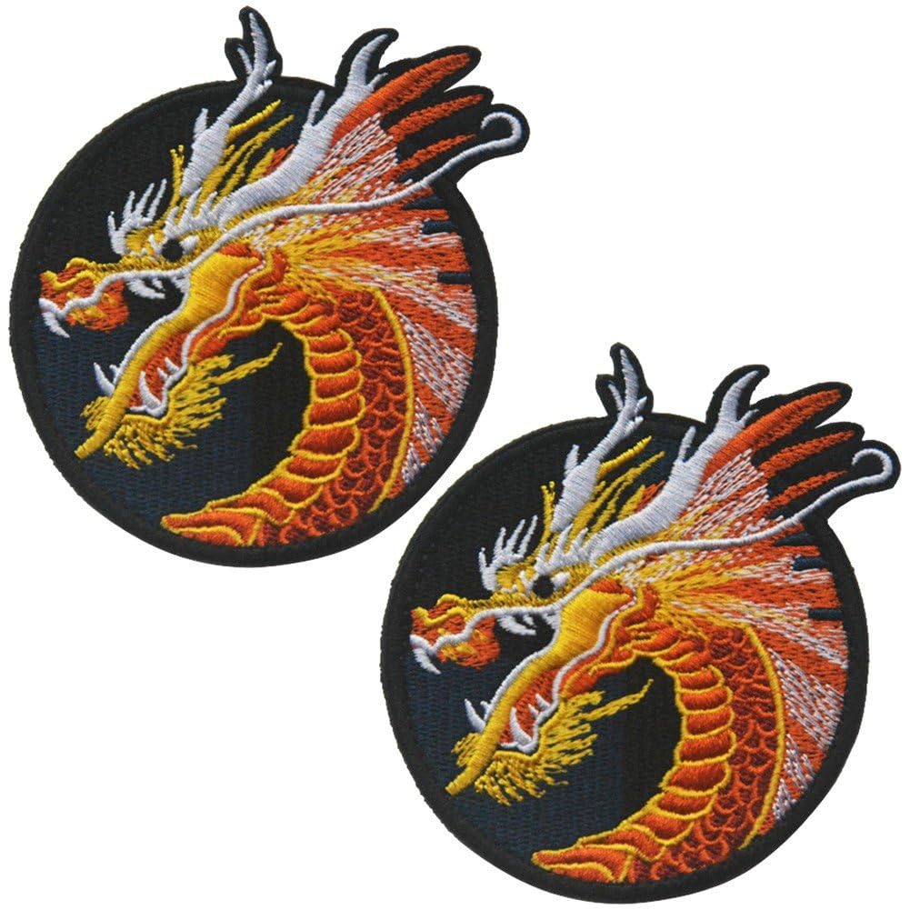 Fituenly 2pcs Chinese Dragon Embroidered Applique Hook and Loop Dragon Patch Decorative Patch for Clothing Backpacks Caps