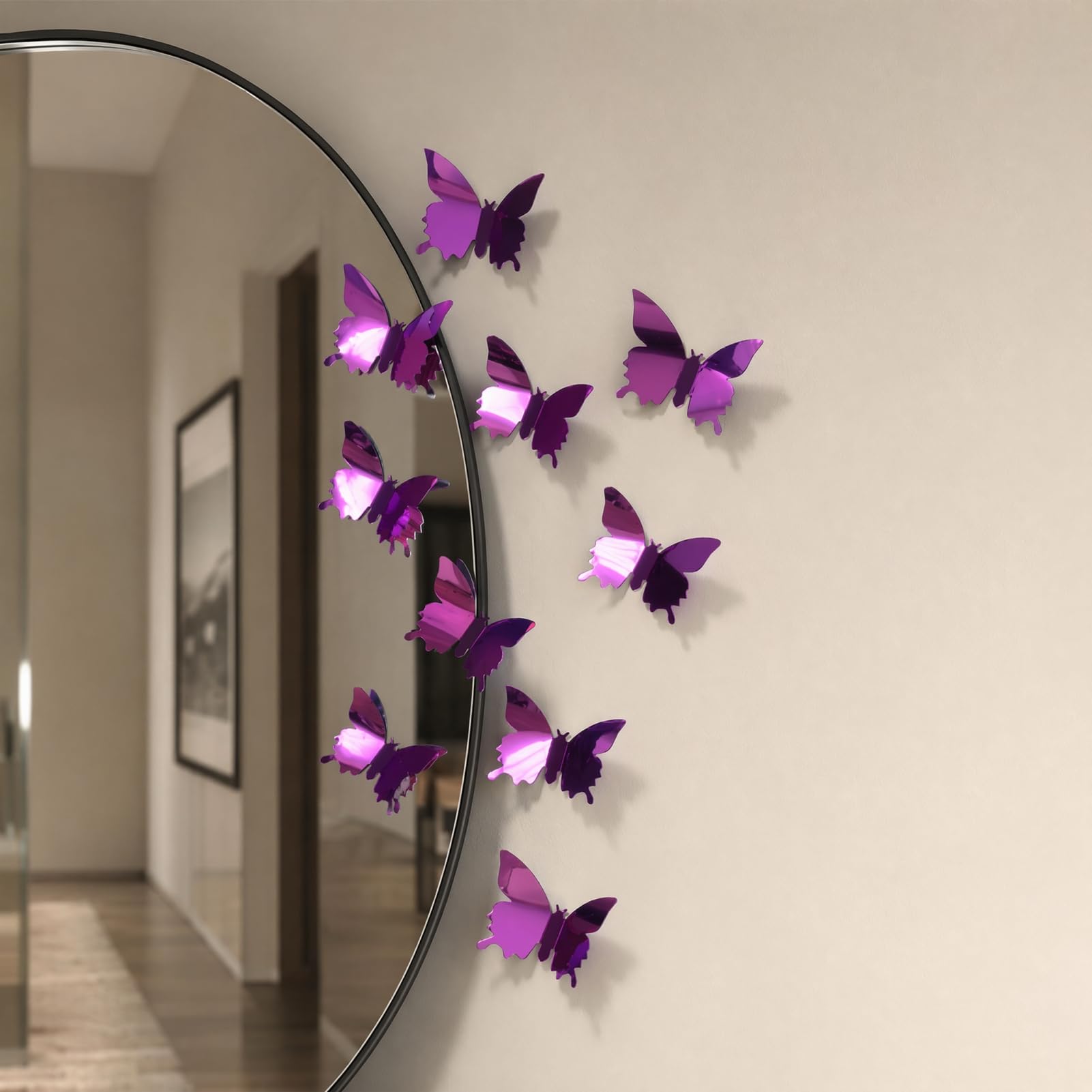 Quoravel 12Pcs Butterfly Wall Decals, DIY 3D Mirror Butterfly Stickers, Removable Wall Decals for Party Room Decor Purple
