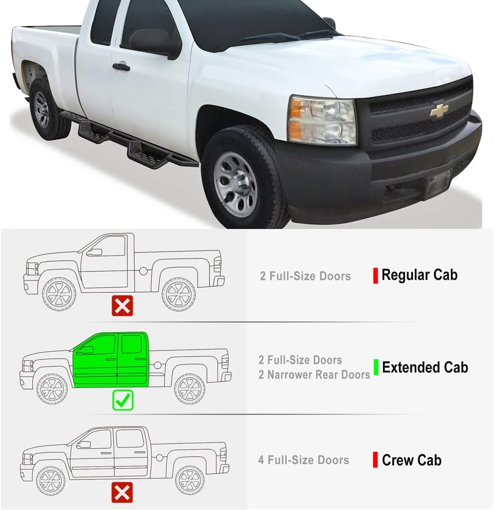 APS Wheel to Wheel Black 6in Drop Down Style Nerf Bars Running Boards Compatible with Chevy Silverado GMC Sierra 2007-2018 Double Cab Extended Cab 6.5ft Bed & 2500 3500 2019 (Exclude 07 Classic)