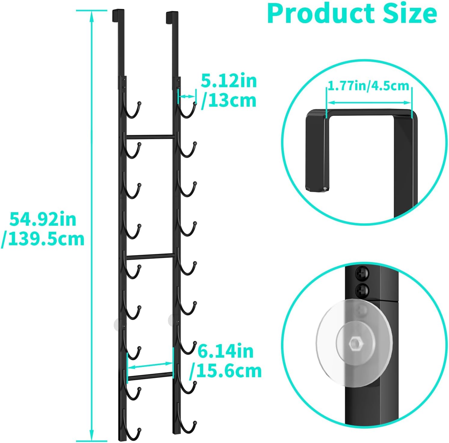 HapiRm Rolled Towel Racks for Bathroom - 9-Tier Over The Door & Wall Mounted Bathroom Towel Storage, Hanging Metal Organizer for Towels & Bath Sheets, Space Saving Rack for Bathroom, Camper, RV, Black
