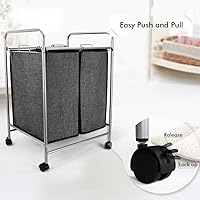 Vista 3 de JEFEE Laundry Sorter Cart Heavy Duty 2 bag Laundry Hamper with Rolling Wheels Removable Bags Laundry Basket Sorter Organization and Cloth Storage