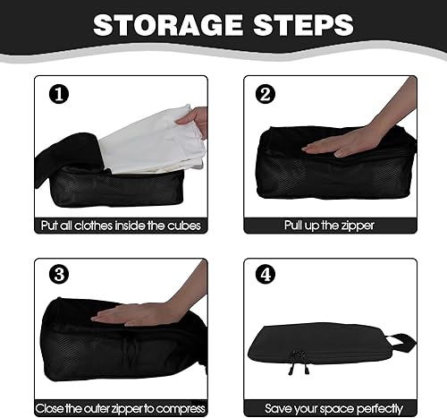 Miniatura 5 de Cubos de embalaje de compresión para viajes, 8 cubos de equipaje esenciales de viaje para equipaje de mano, organizador de bolsas de viaje para