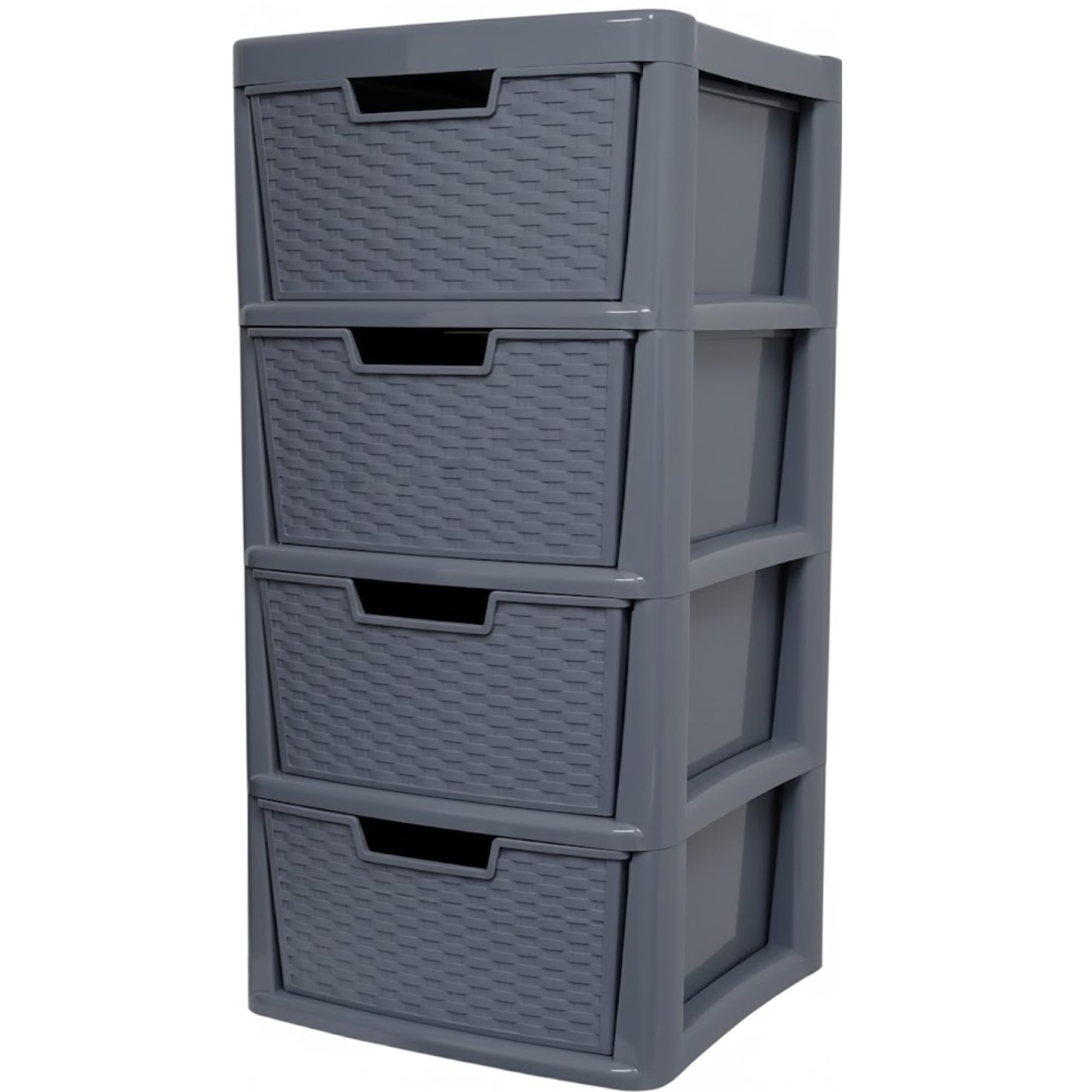 ALEEZ - Large Plastic Drawer Storage Unit - Rattan Effect 4 Drawer Cabinet - Multipurpose Storage Organiser - Office, Tabletop Desktop Drawer - Bedroom Chest Drawer Unit - (Grey, 4 Drawer)