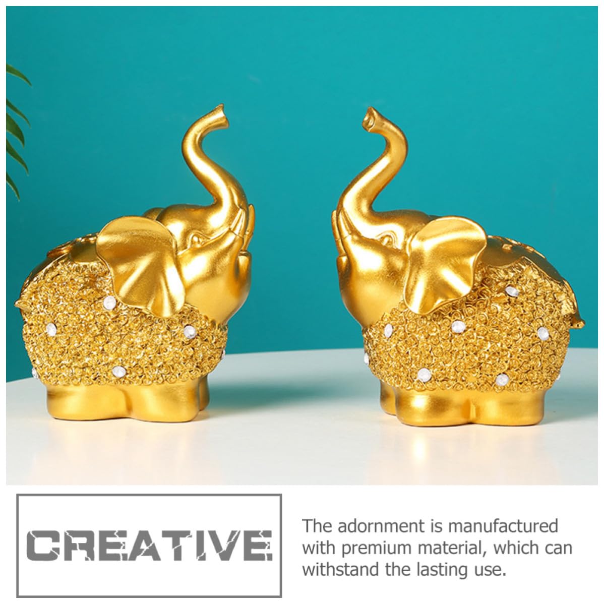 CLISPEED Ornamenti in Resina Elefante Oro 2 Pezzi Decorazione Casa Stabile e Lavorazione Fine per Arredamento Interno e Festa di Primavera