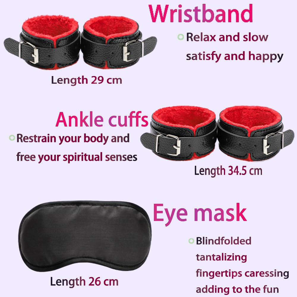 Set da gioco di ruolo per coppie, accessori regolabili, set da dieci pezzi in pelle - per la camera da letto, per aggiungere divertimento a uomini e donne - rosso e nero