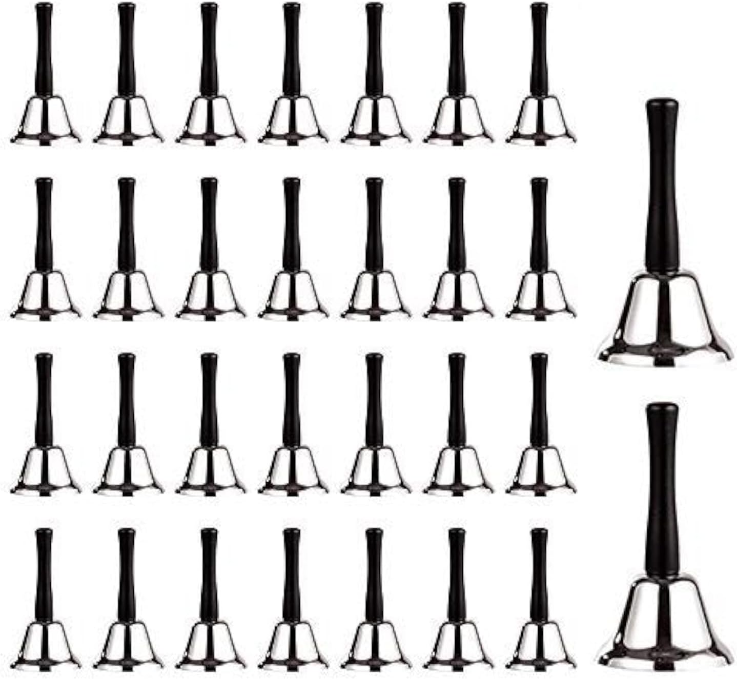 Metal Hand Bell Bulk for Adults Aulufft 30Pcs Silver Steel Service Hand Bells with Black Wooden Bell for School Church Adults Classroom Wedding Decorative