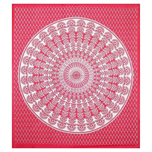 Image of RajasthaniKart Pure 100% Cotton 144TC Double Bed Sheet with 2 Pillow Covers (Bedsheet for Double Bed Cotton, Pink Rangoli) (Bedsheet Cloth 5249 N)