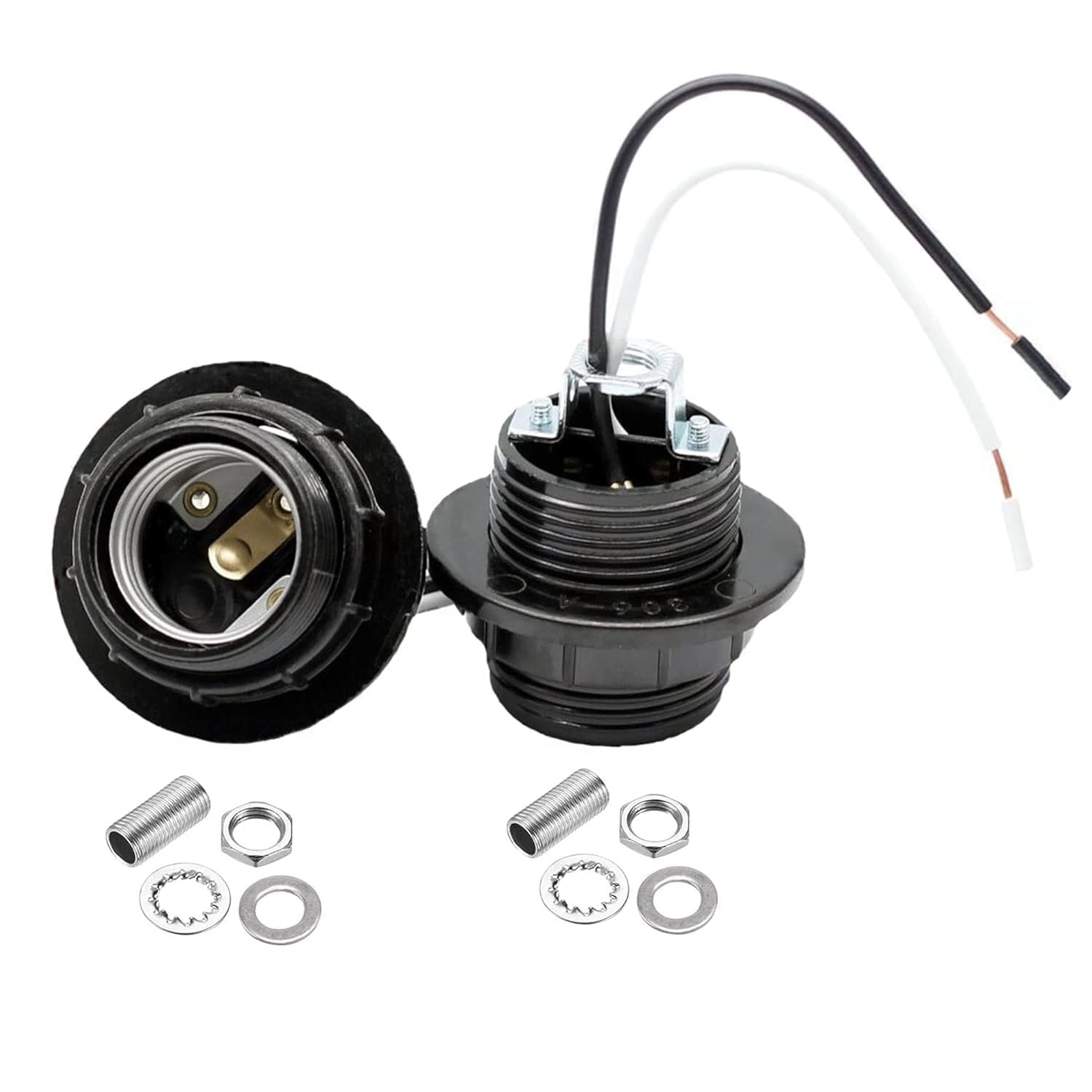 E26 E27 Light Socket | Bakelite Threaded Medium Base Lamp Holder with Shade Ring,Phenolic Medium Base E26 Fixture Socket with 6" Wire Lead for Incandescent Led Light Bulbs Replacement-image-48
