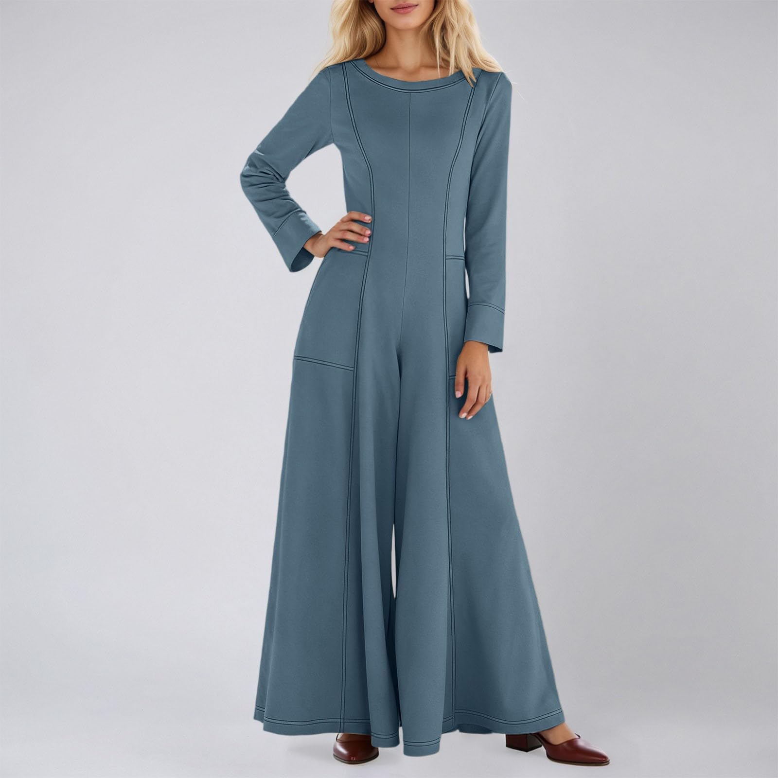 Combinaison Femme Élégante et Confortable à Manches Longues avec Détails Contrastés et Coupe Large pour un Style Quotidien Optimal