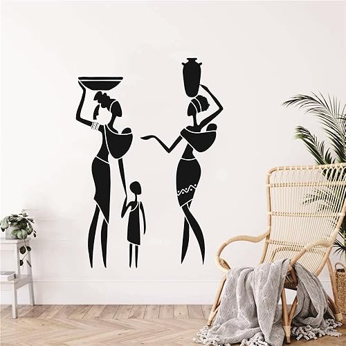 Decoración de pared extraíble para mujeres africanas con niños estilo étnico vida tribal calcomanía de pared de vinilo para dormitorio sala de estar