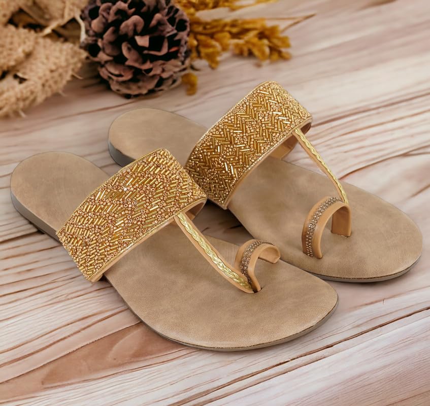 Image of DFR Flip Flops for Women Daily Use Comfortable Ethnic Embroidered Girls Slippers flipflops chappals