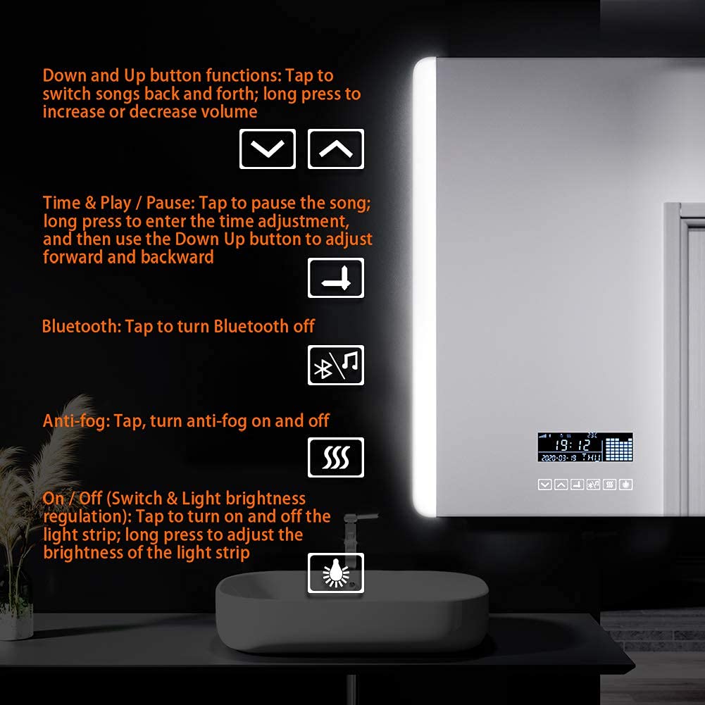 ELEGANT Bluetooth Bathroom Mirror with Shaver Socket 800 x 600mm