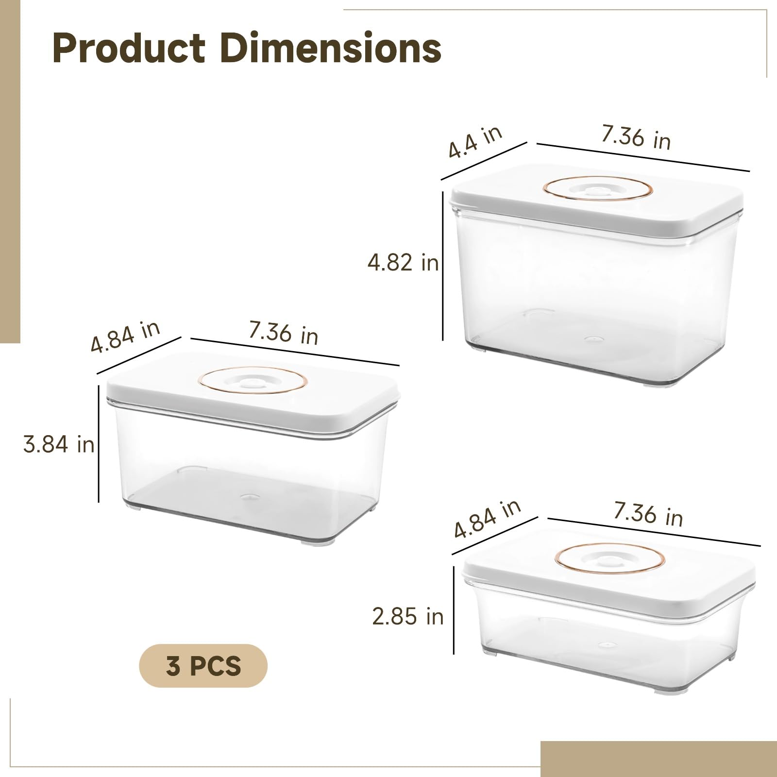 3 Stk. große Lebensmittel-Aufbewahrungsbehälter, quadratische luftdichte Aufbewahrungsboxen, 850/1300/1800 ml, transparentes AS, für Obst, Gemüse, Meal Prep, Kühlschrank und Vorrat zu Hause