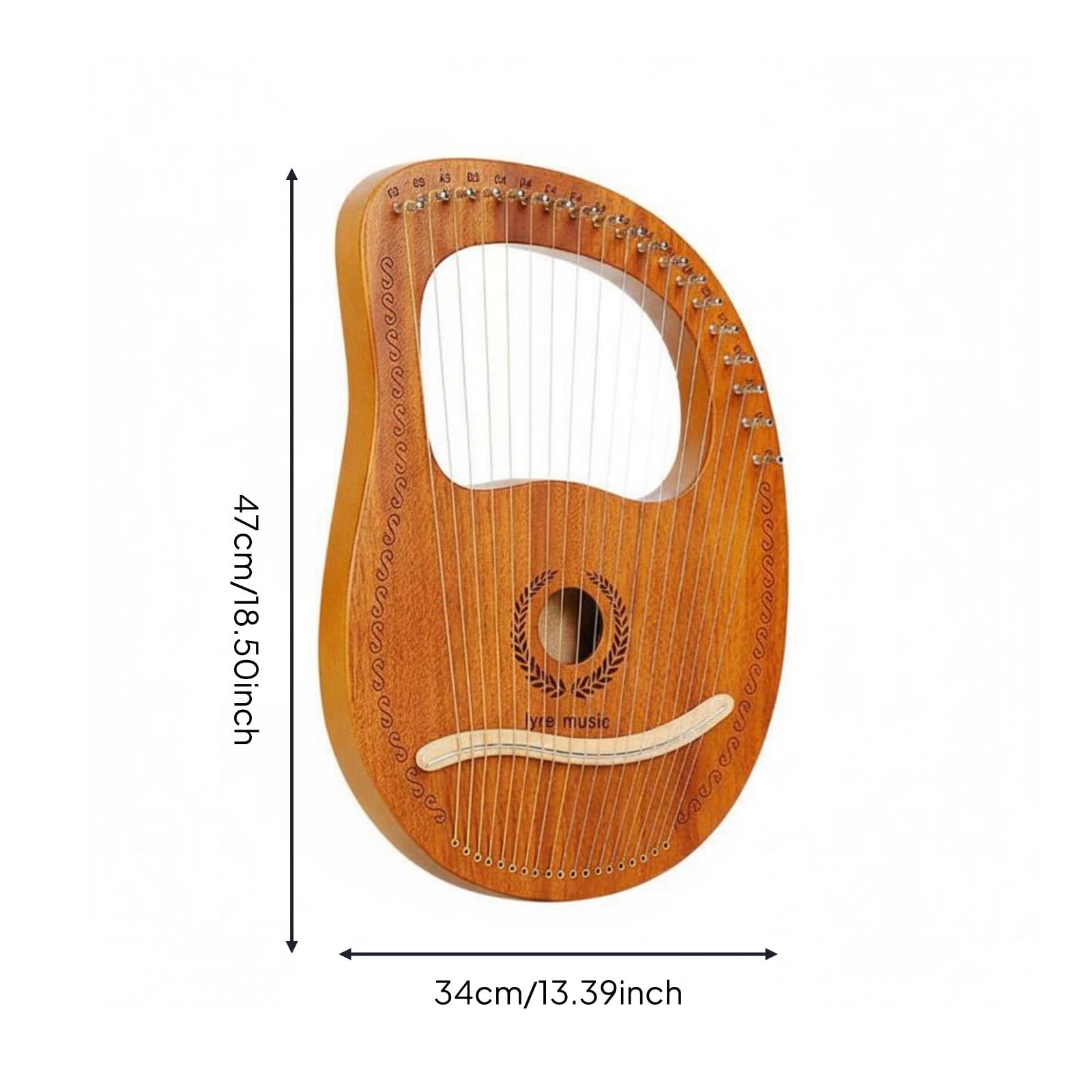 Lira Arpa Lira Strumento Cordofono Portatile Principianti Legno di E Abete con Note Incise su Ponte Suono Rilassante Adatta per Studio Musica, 19-Corde, Scatola Legno Grano 1