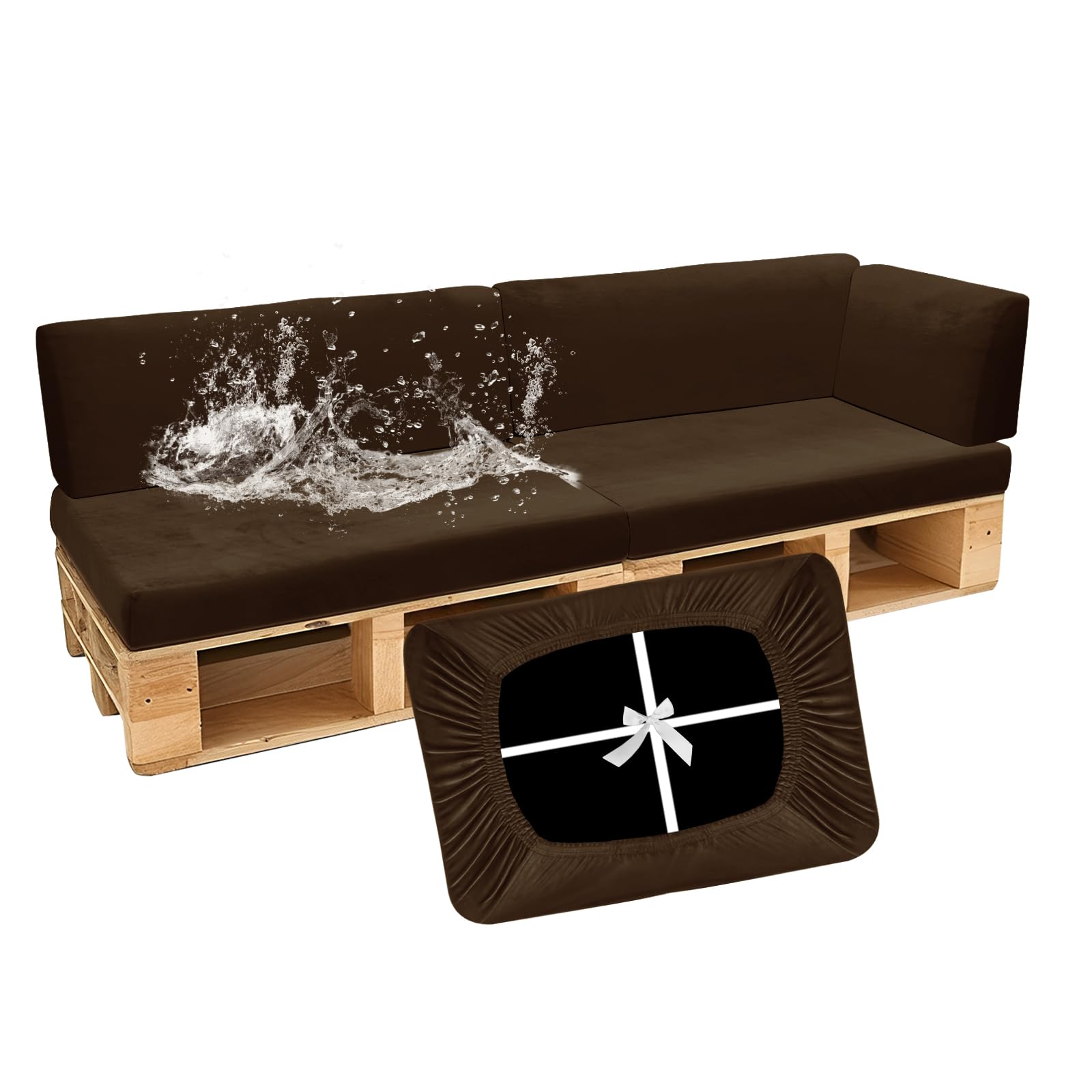 SYLC Waterproof Pallet Cushions Covers, Stretch Velvet Cover for Pallet Furniture Cushions, Outdoor Corner Sofa Covers for Rattan Wooden Patio Garden (Caramel,5 PCS(2 Seats+3 Backs))