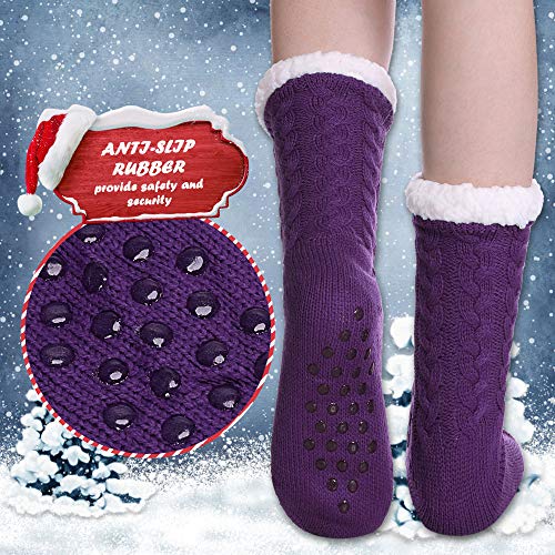 DYW Women Winter Thick Slipper Socks with Grippers Non Slip Warm Fleece Lining Fluffy Fuzzy Socks Christmas Gifts3