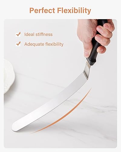 Miniatura 4 de Kootek Juego de 3 espátulas de glaseado con espátulas de acero inoxidable de 6, 8 y 10 pulgadas, espátulas en ángulo para tartas, glaseado más suave