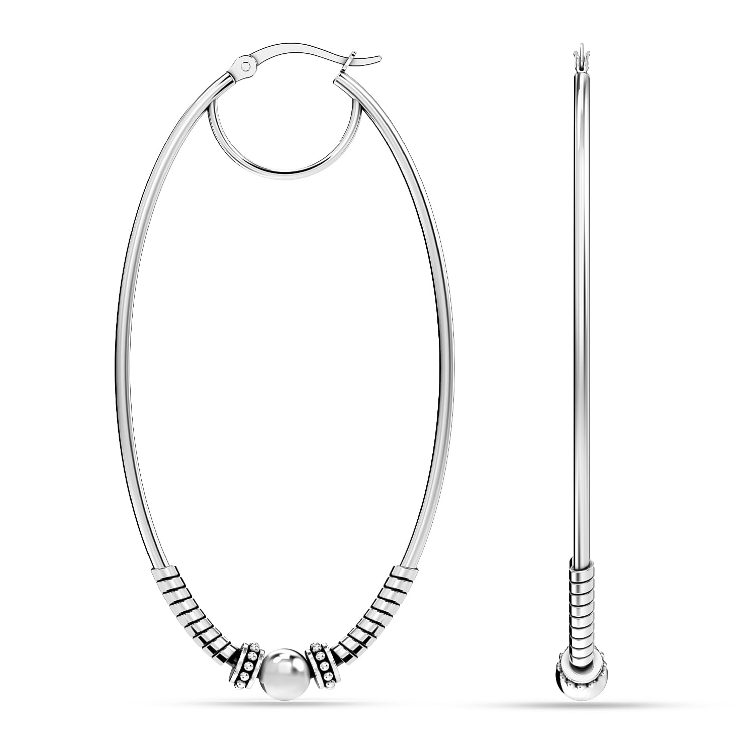 LeCalla 925 Sterling Silber große Ohrringe leichte antike Bali Hoops | zweifarbige oxidierte balinesische Ohrringe für Frauen