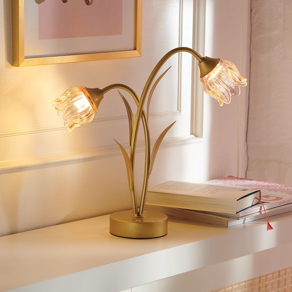 Coopers of Stortford - Flower Table Lamp with Glass Rose Design - 3-Colour Touch-Control Light in Pink, Gold or White, Battery-Powered