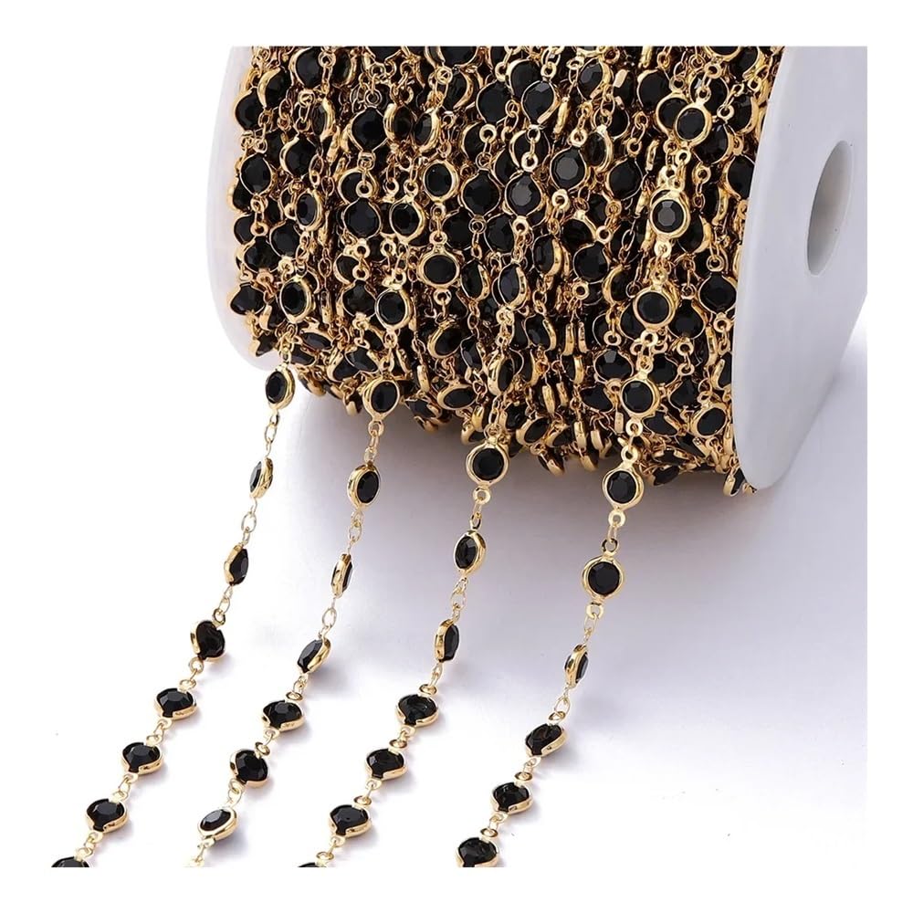 Catena con perline di cristallo da 1 metro/rotolo, 6 mm, per fai da te, collana con zirconi colorati e brillanti, per la creazione di gioielli artigianali (oro champagne, 5 pezzi)