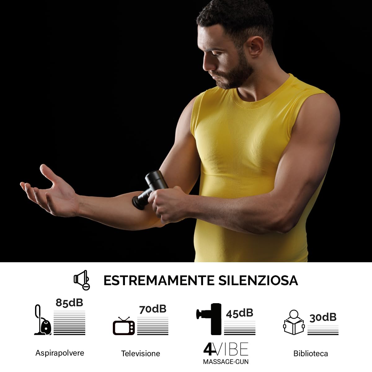 GLOBUS | 4 Vibe Massage Gun, Pistola Massaggio Muscolare a 4 Velocità, Ideale per Rilassamento e Recupero Post Attività Fisica
