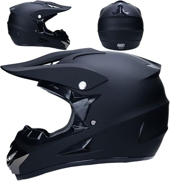 Matt Black Motorcycle Cross Helmets ,Full Face MTB Helmet with Goggles Mask Gloves, Motocross Helmet Mens Off Road Helmet Youth Kids Motorcycle Crash Helmet