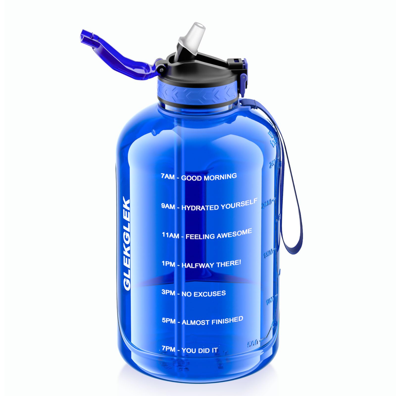 GLEKGLEK 3 Liter Trinkflasche mit Strohhalm Uhrzeit Zeitmarkierung Gym Flasche BPA Frei für Sport Fitness (Dunkelblau)
