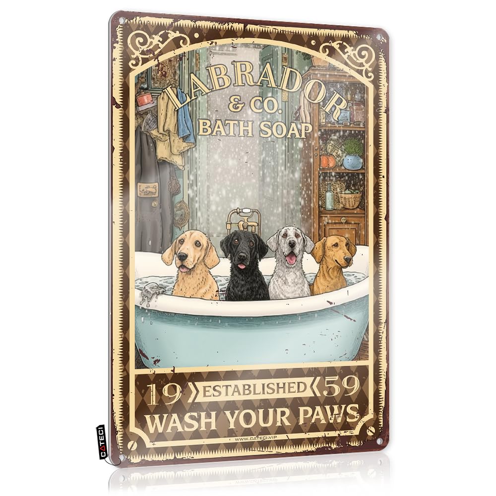 MWFKKADDB Cave Door Sign Labrador Bath Soap Wash Your Paws Tin Sign Signs Vintage Funnywhimsical Decorcute Decorations For Bedroomapartment Decor For Men Home Bar Decor Beer Decor(30X40CM)