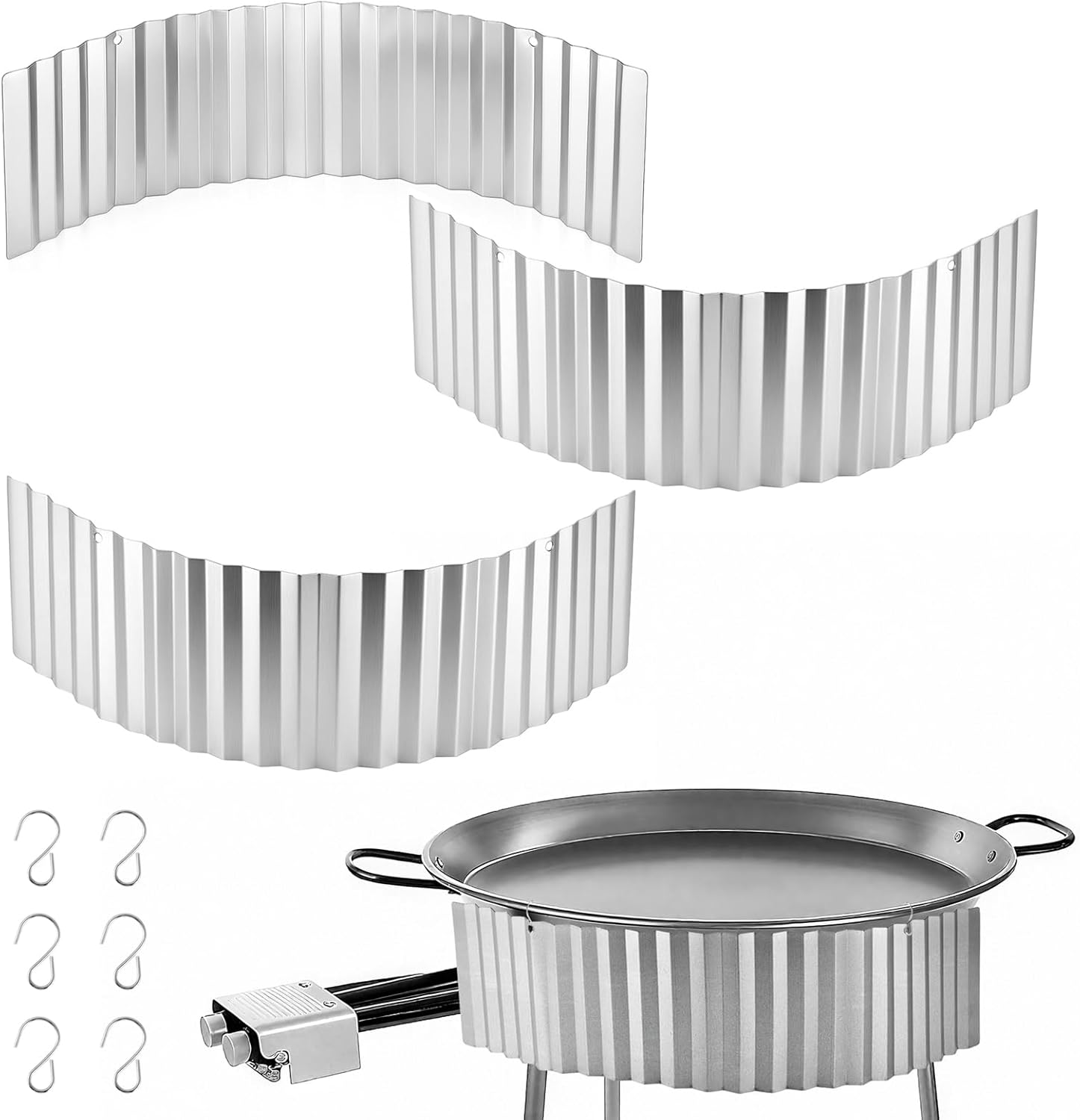 Paella Gas Burner Windshields Compatible with up to 28 Inch Paella Pans, Portable Galvanized Steel Windshields for Camping Crawfish Boil Cooking Outdoor, Propane