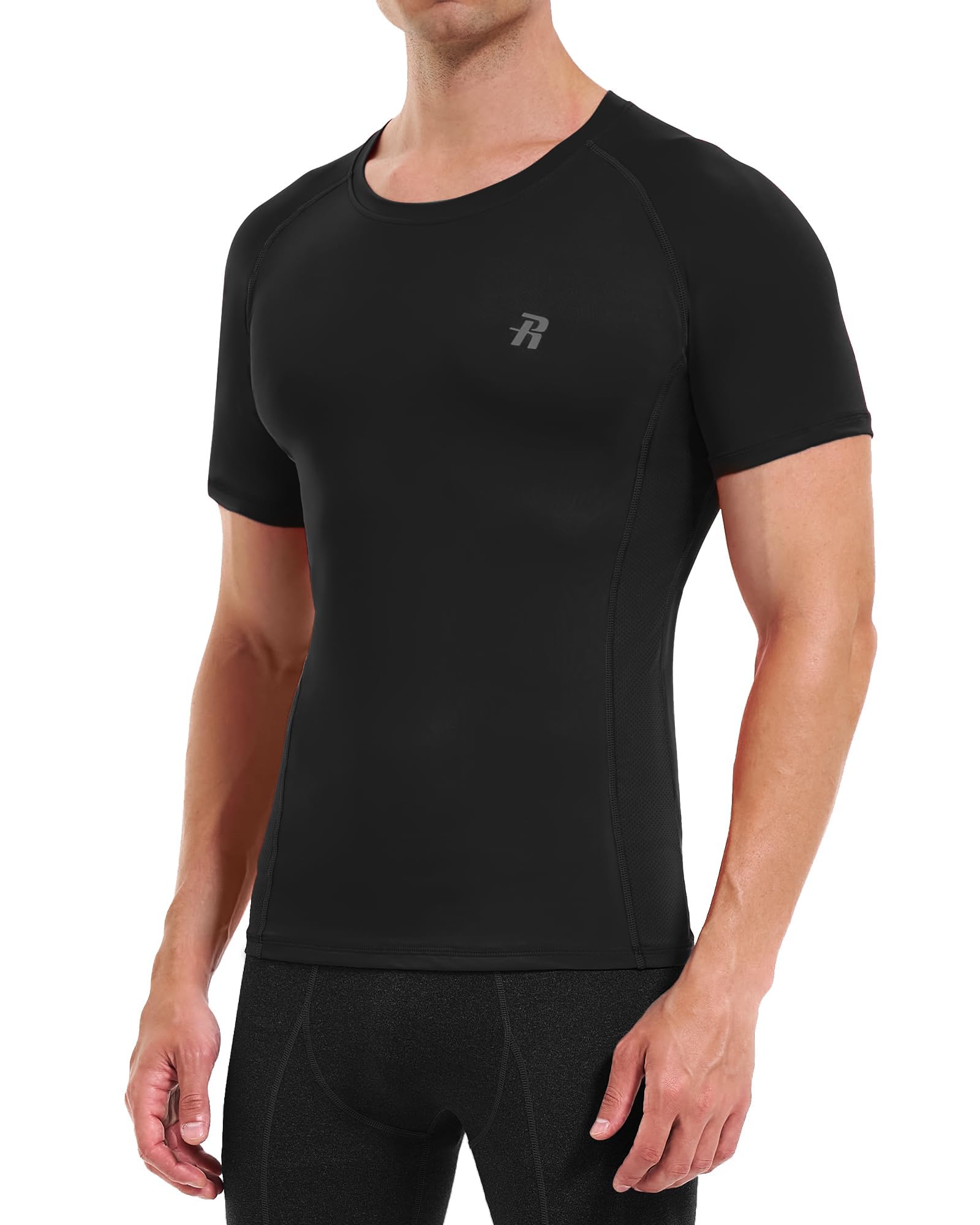 Runhit Paquete de 2 camisetas de compresión para hombre, manga corta, fresca, para entrenamiento, atletismo, capa base, camiseta interior