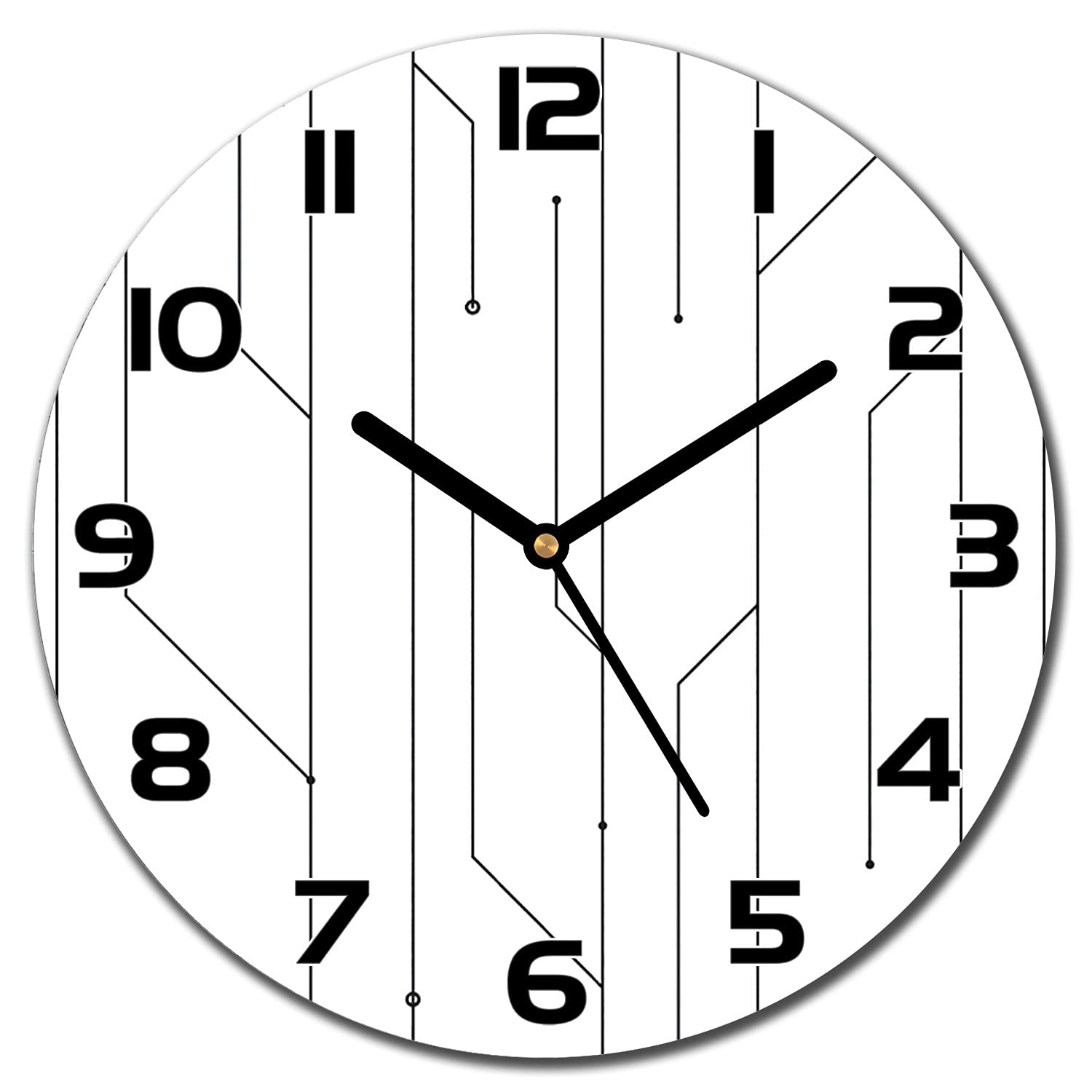 Horloge en verre murale 30 cm moderne avec aiguilles noires pour salon