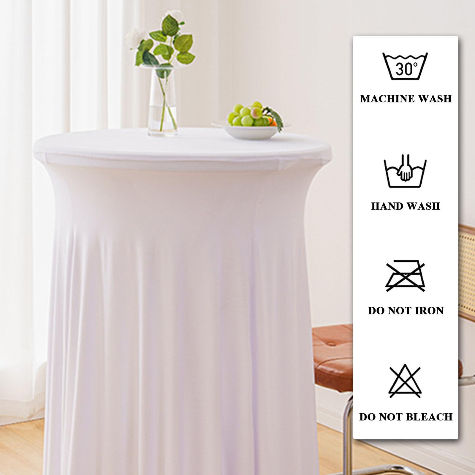Mantel redondo para mesa de cóctel, 60 x 110 cm, color blanco crema, mantel para bodas, fiestas, eventos, decoración de bar y celebraciones nupciales.