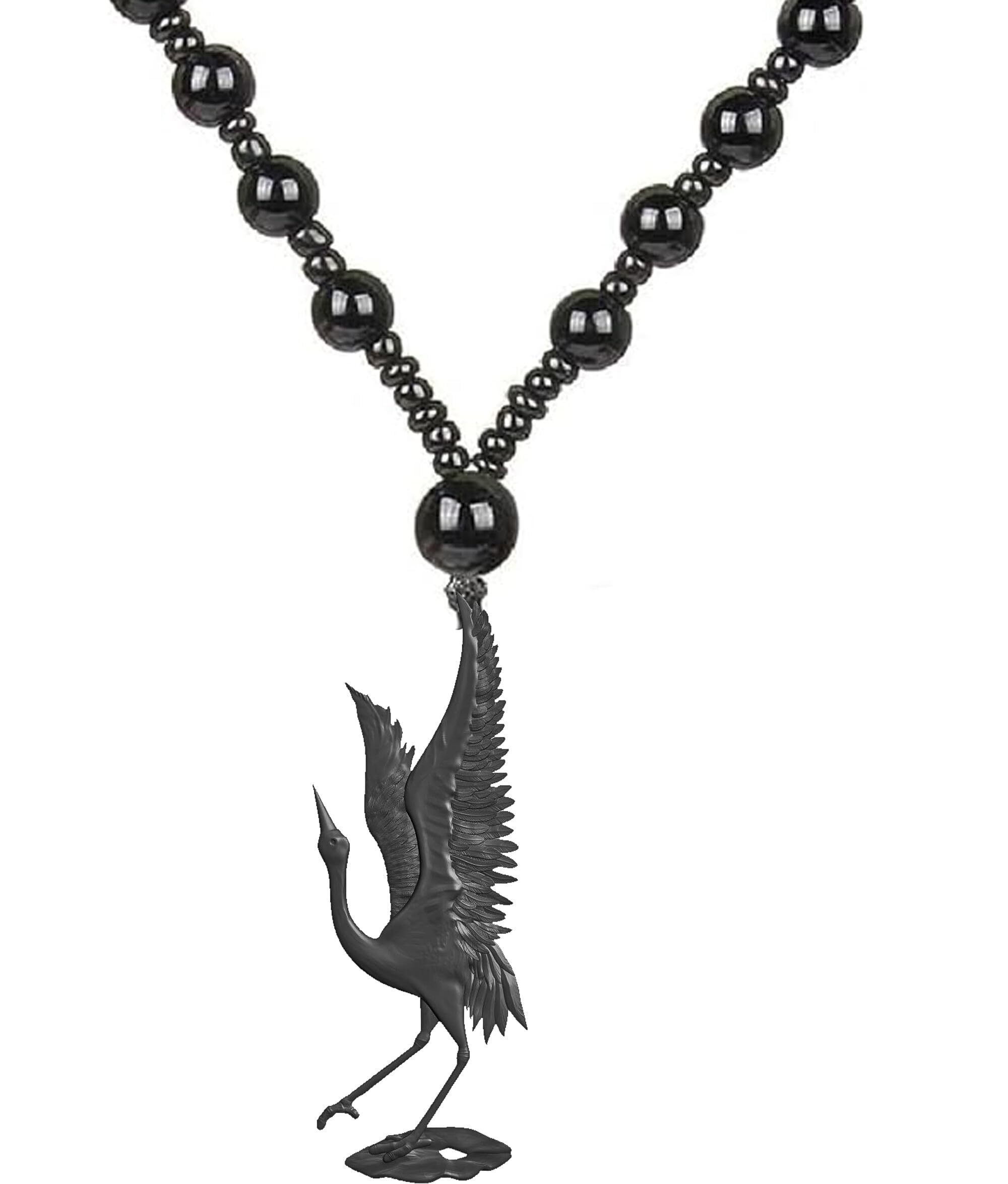 Crane Bird Charm Necklace with Sophisticated Beaded Chain, Featuring Floral and Geometric Patterns, Unique Handmade Jewelry Gift for Men and Women, Ideal for Birthdays and Anniversaries-image-19