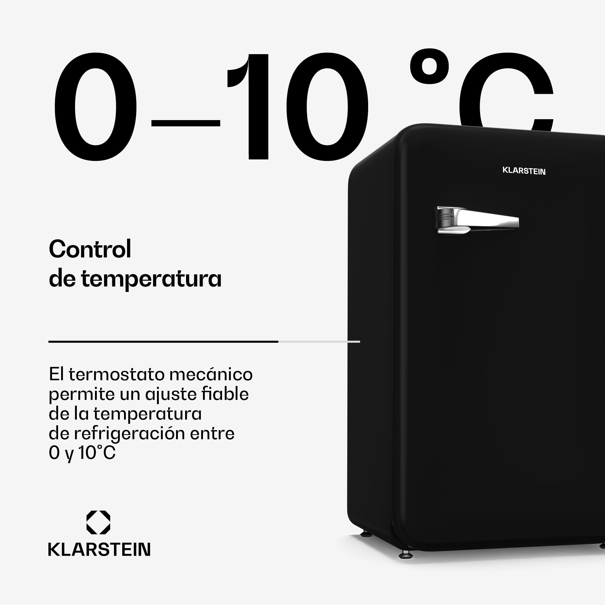 KLARSTEIN Audrey Evo 90L Mininevera Retro - Silenciosa 40 dB, Termostato Ajustable, Puerta Reversible, Nevera Pequeña para Habitaciones, Oficinas, Negro