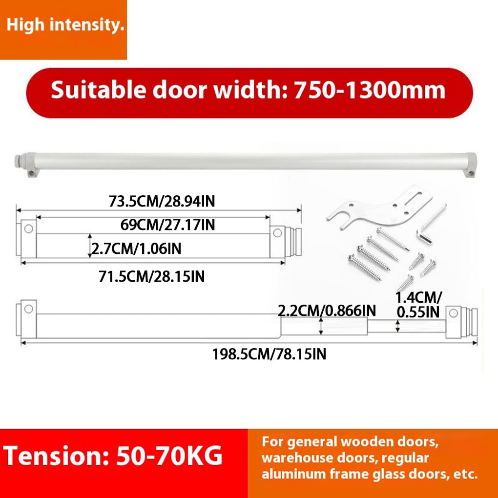 Cierrapuertas automático con puertas de vidrio corredizas, de aleación de aluminio Para blanco, con amortiguación para patio, balcón y baño, 50-70 kg