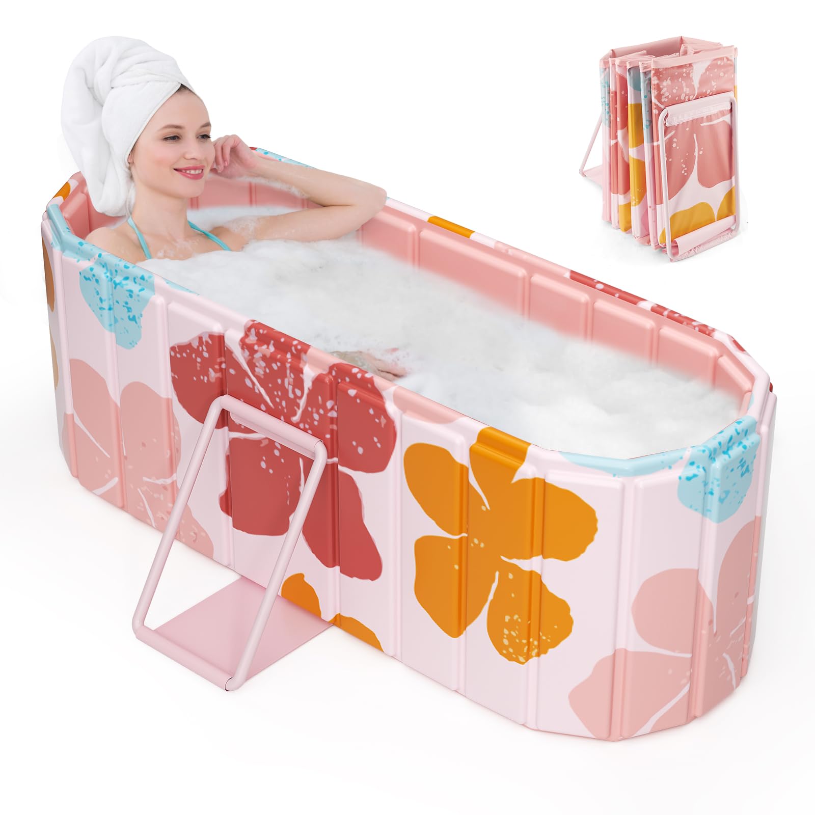 Baignoire pliable adulte 145x52x51.5cm (57.1x20.5x20.3in),Baignoire portable pliable avec 2 panneaux de support latéraux,2 trous de drainage,pour adultes,baignoires pour Intérieur/Extérieur