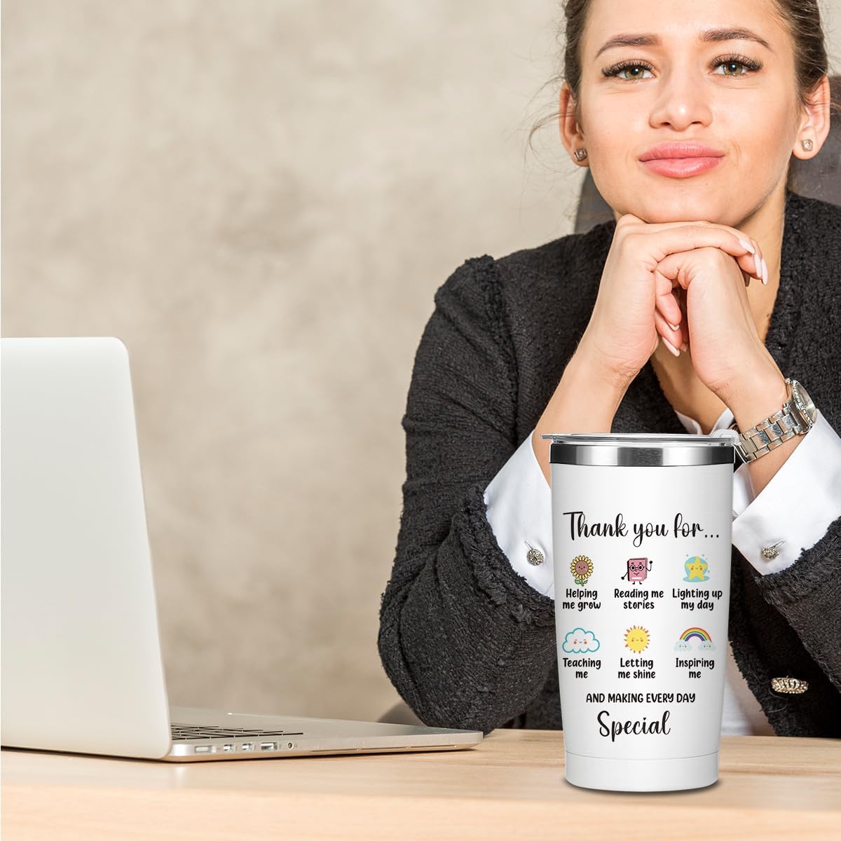 Thank You Gifts for Women, Men, Teacher Coffee Tumbler, 20 oz Insulated Tumbler Cups with Lid, Teacher Appreciation Gifts for Preschool Educators, Stemless Double Wall Vacuum Travel Mug for Coffee - Image 4