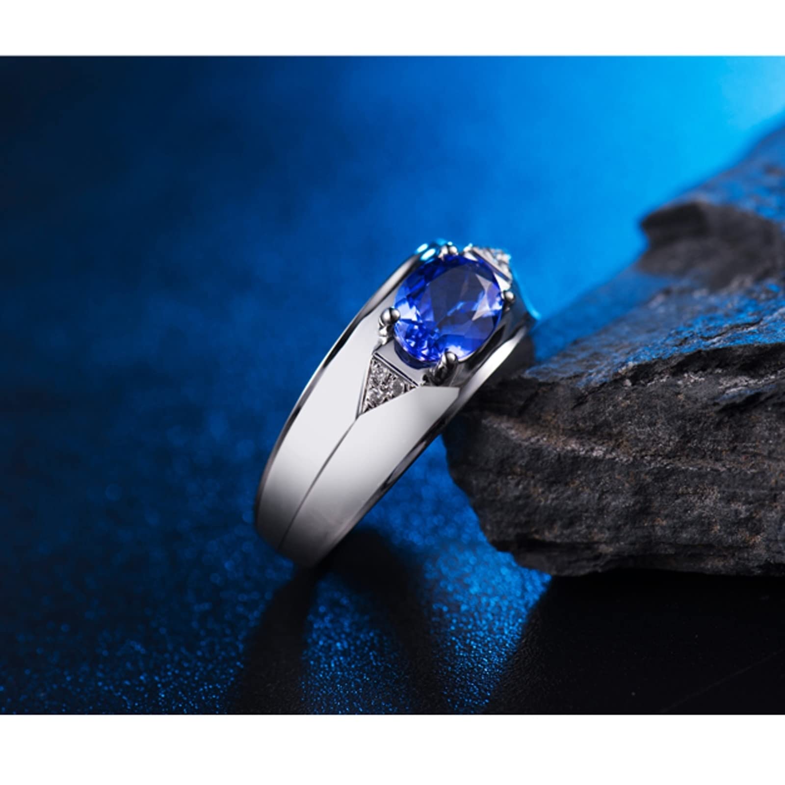 Anillo de compromiso de oro blanco de 18 quilates, anillos estéticos triangulares, anillos anchos, regalos de promesa para hombres