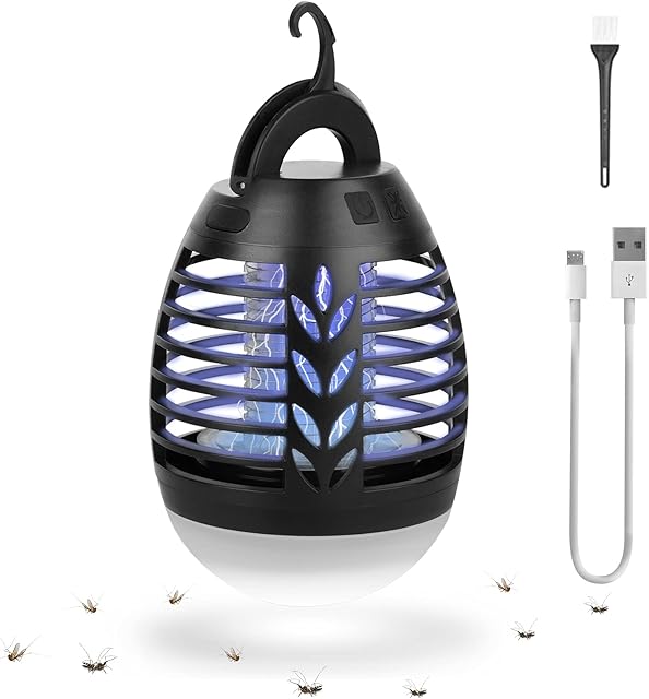 Sendowtek Mosquito Killer Lamp Electric Portable Camping Lamp 5W Mini Table Bug Zapper Lamp with Hook IP66 Waterproof USB Rechargeable Non-Toxic Tent Light with 3 Brightness for Indoor Outdoor Garden